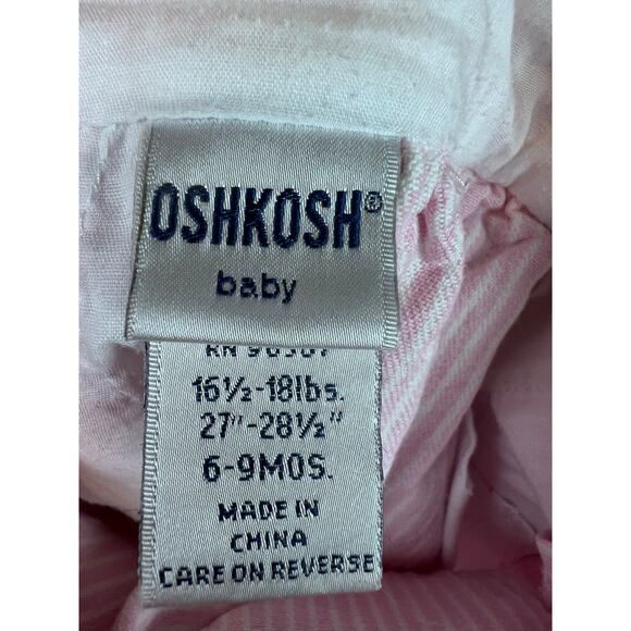 Osh Kosh B'Gosh Bib Overalls Baby Girls Size 6-9 mo Pink White Vestbak Y2K VTG - Picture 5 of 7